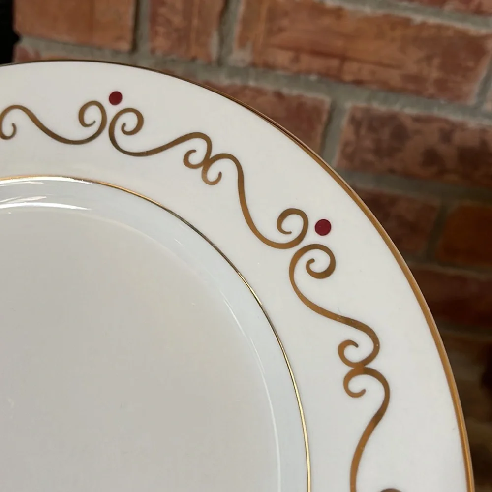 Pier 1 Holiday Scroll Gold Rimmed Porcelain Plates Set of 2